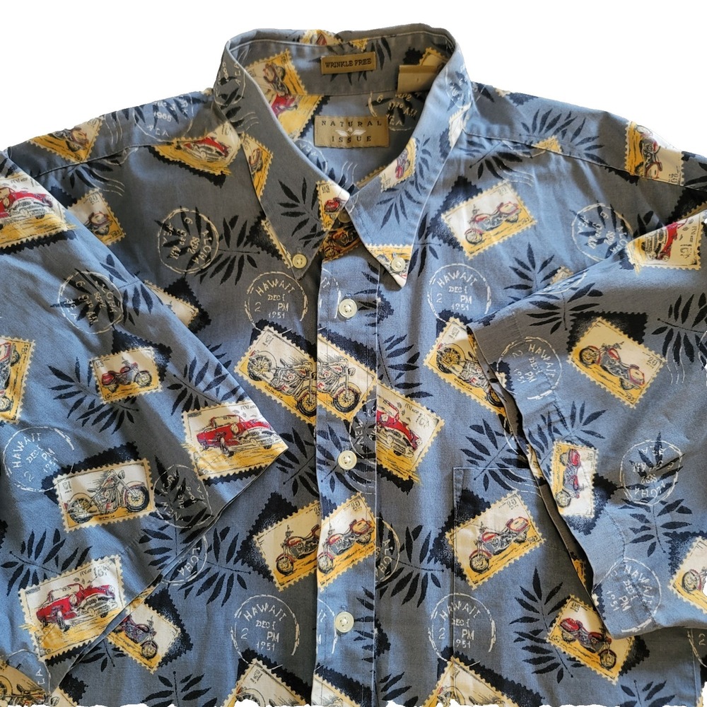 Natural Issue Mens Short-Sleeve Vintage Motorcycle & Car Print Hawaiian Shirt XL